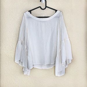 Floreat White & Gold Tinsel Flowing Sleeve Blouse